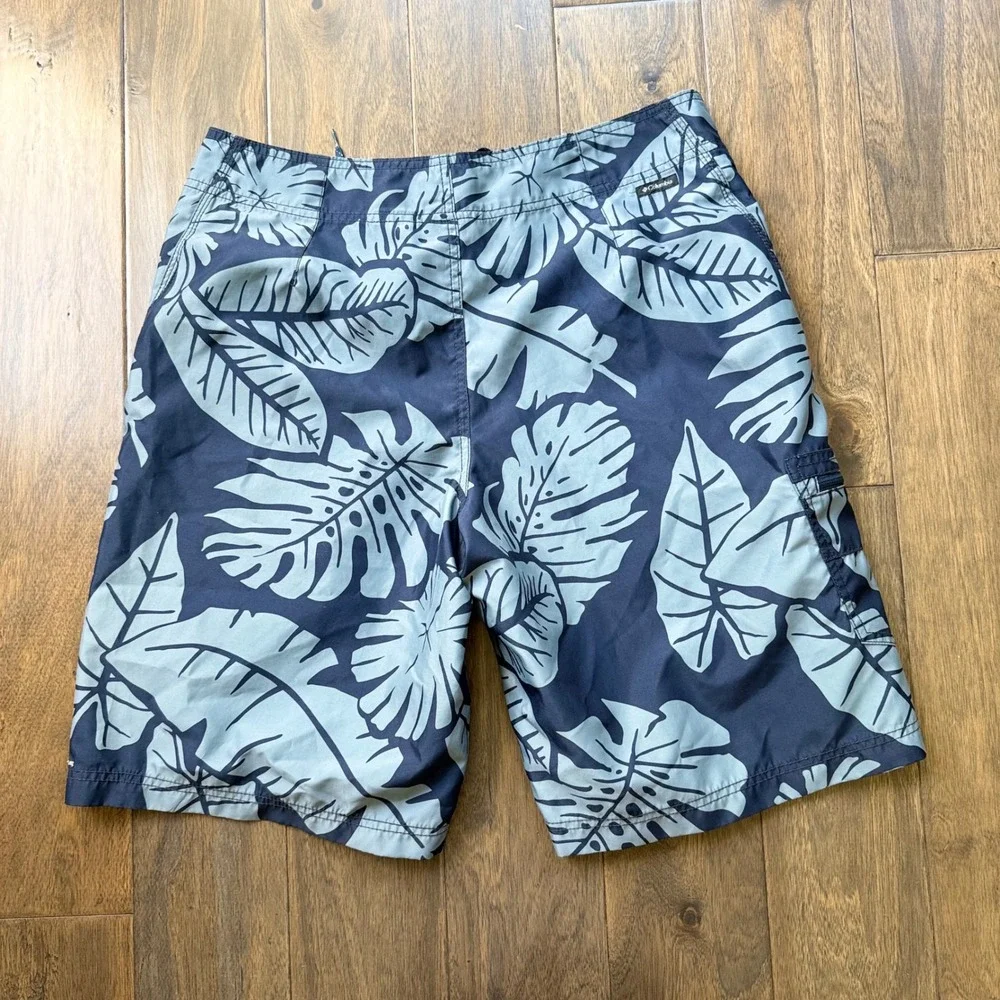 Columbia Board‎ Shorts Mens 34 Blue Excellent Tropical Leaf Print Omni-Shade